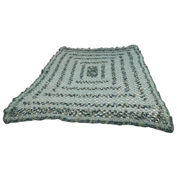 Handmade Green & Blue Square Afghan throw - Picture 1 of 3